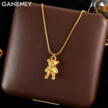 Golden Teddy Pendant Necklace