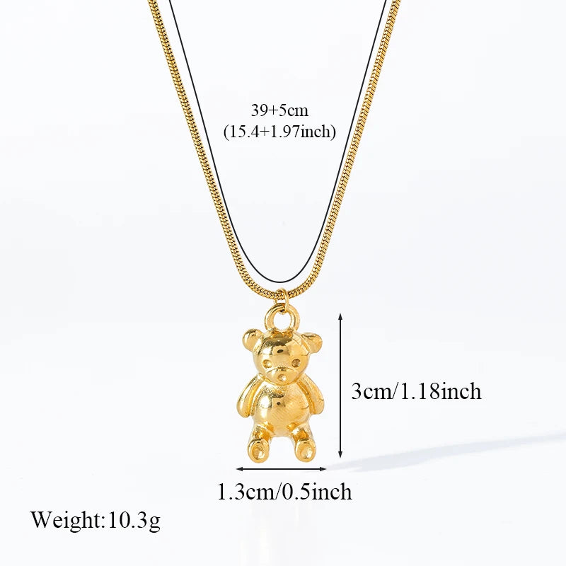 Golden Teddy Pendant Necklace