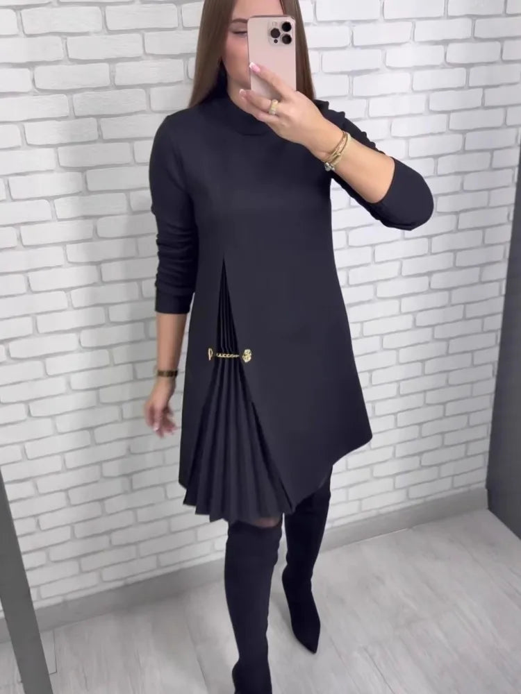 Noir Pleated Hem Midi Dress