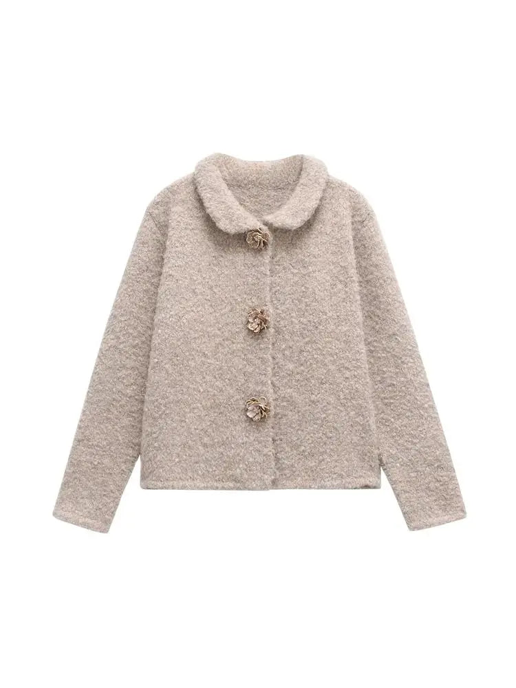 Elegant Women’s Floral Knit Cardigan