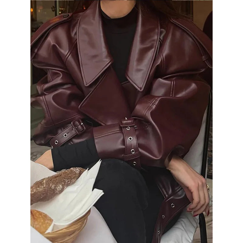 Urban Chic Burgundy Leather Coat