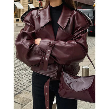 Urban Chic Burgundy Leather Coat