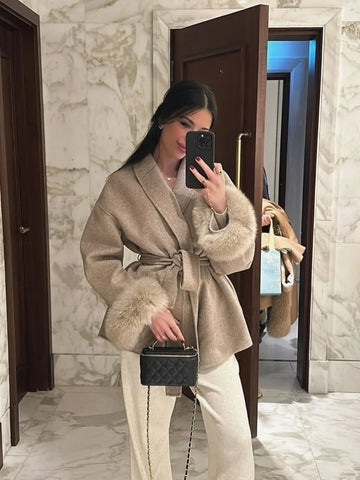 Fur Patchwork Woolen Short Coat