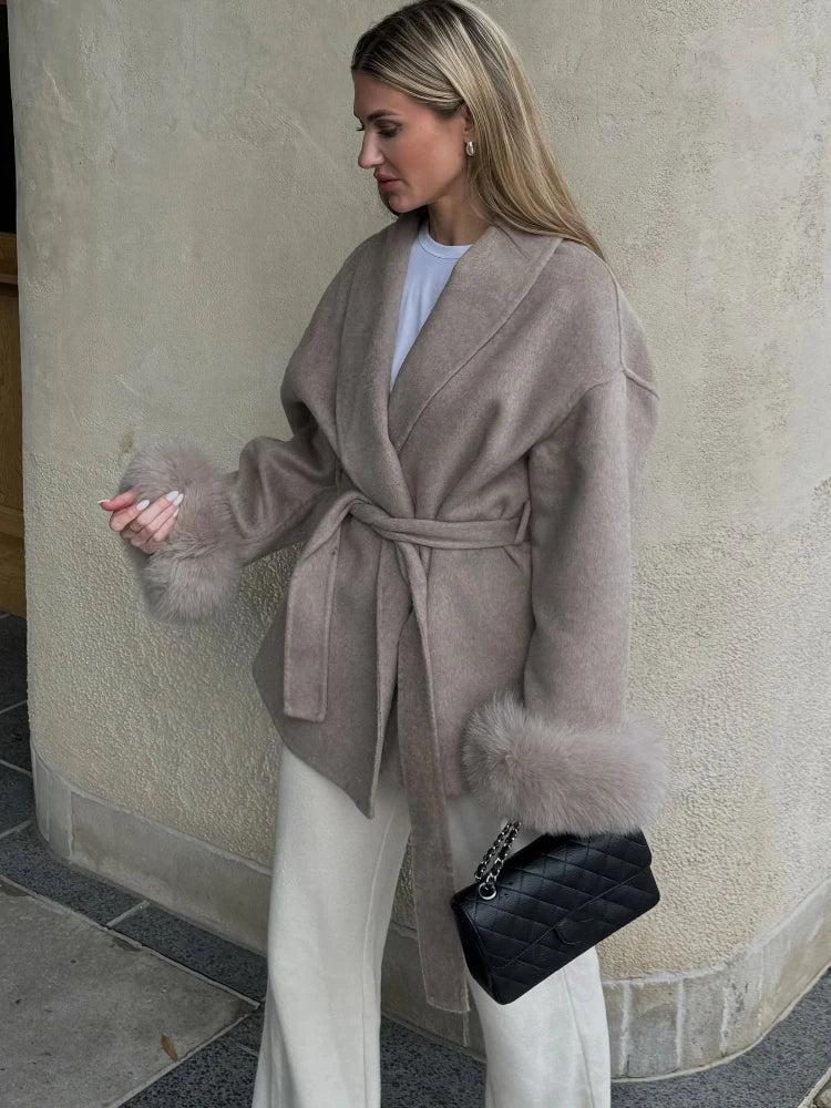 Fur Patchwork Woolen Short Coat